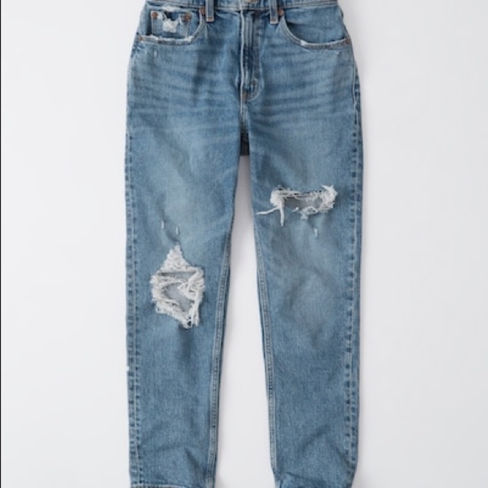 Abercrombie & Fitch High Rise Mom Jeans - Medium Wash, Ripped